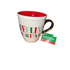 Feelin Festive Sleigh Bell Bistro Coffee Mug With Gold Handle